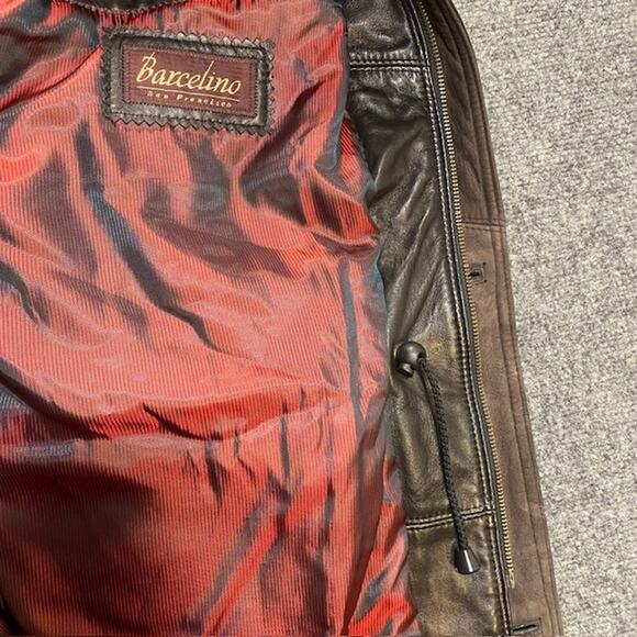 Vintage 90s Barcelino Black Leather Car Coat Men 42 Overcoat Soft Lamb MidLength - Picture 7 of 12